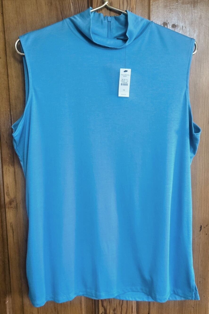 Talbots Women Sleeveless Casual Top Elegant Cowl Neck Shirt Soft Turquoise 1X